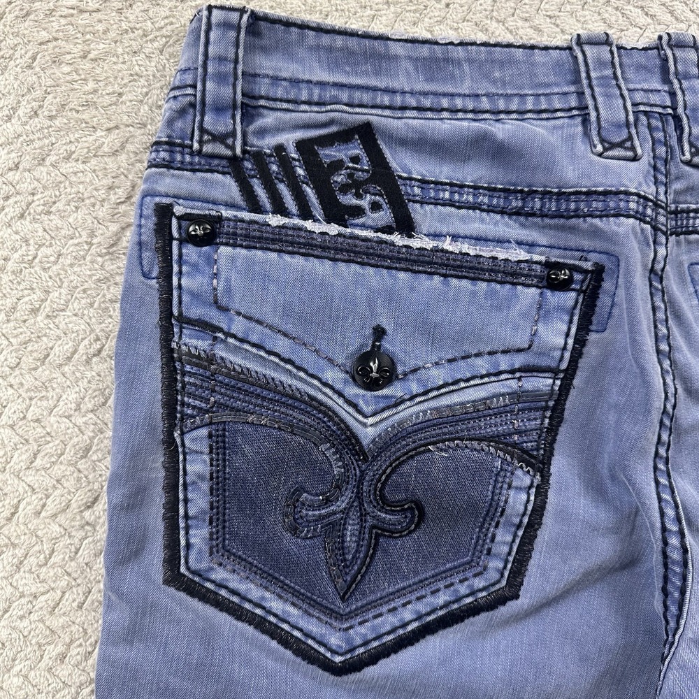 Rock Revival Sycamore Biker Jeans Mens 40x34 Blue Light Wash Skinny Denim Pants - Picture 9 of 16